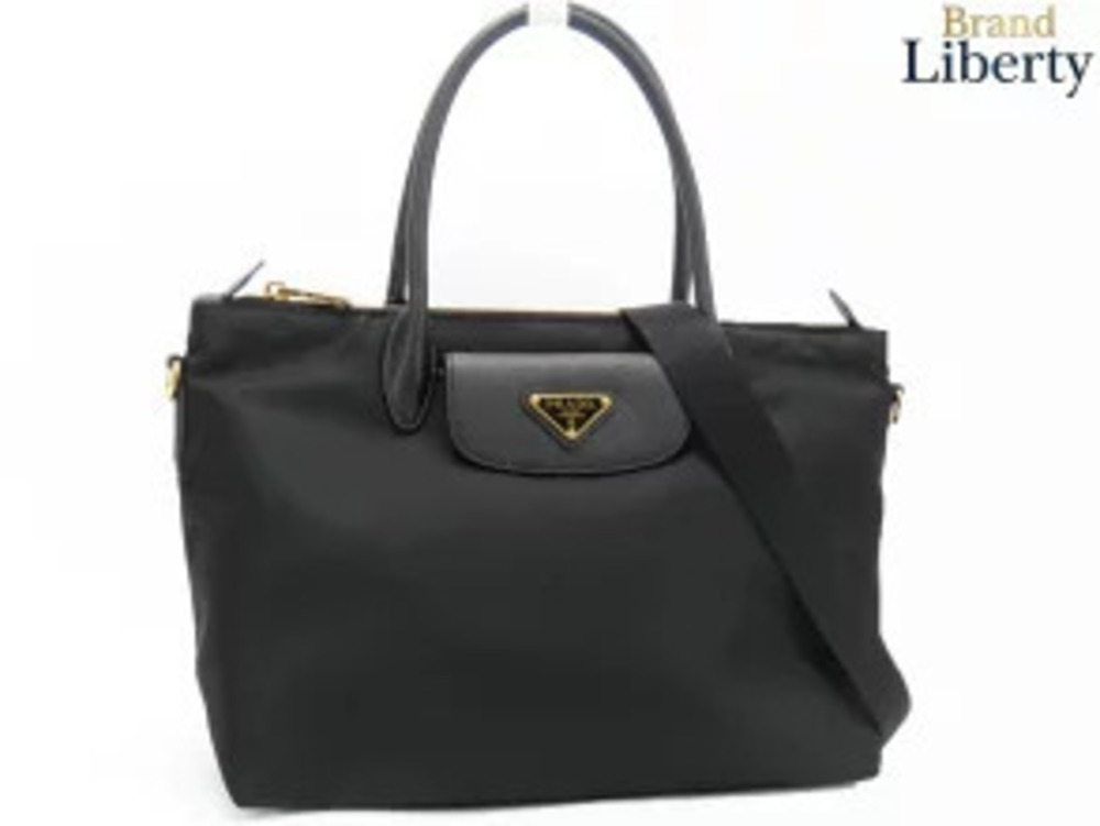 Prada Tote Bag Handbag Shoulder NERO Black Leather